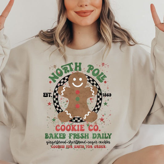 North Pole Cookie Co Gingerbread Graphic Sweatshirt - Kiyana Boutique