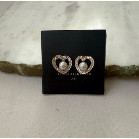Aria Pearl Pave Heart Earrings - Kiyana Boutique