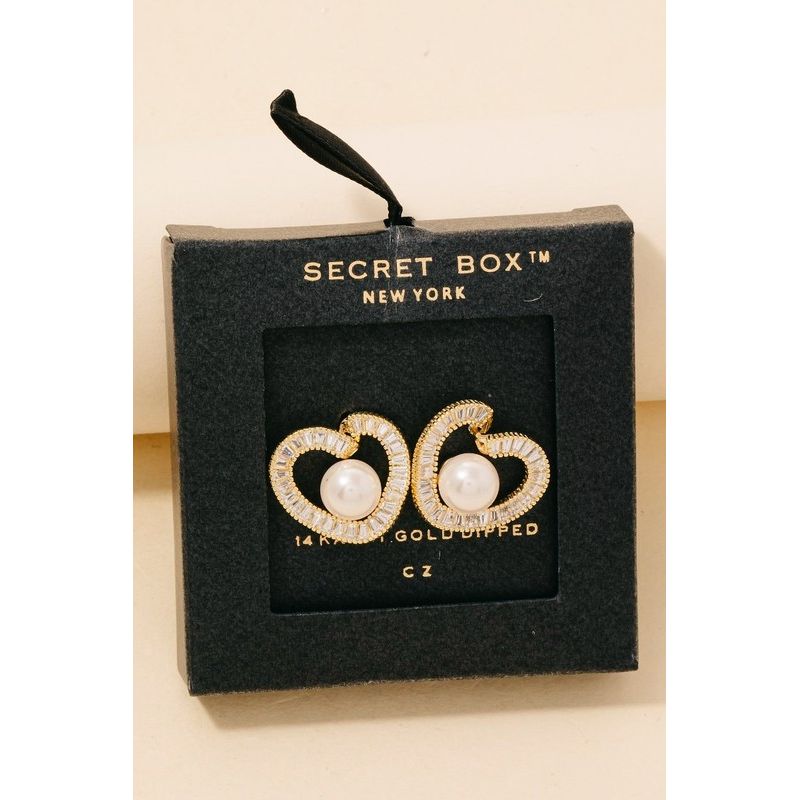 Aria Pearl Pave Heart Earrings - Kiyana Boutique