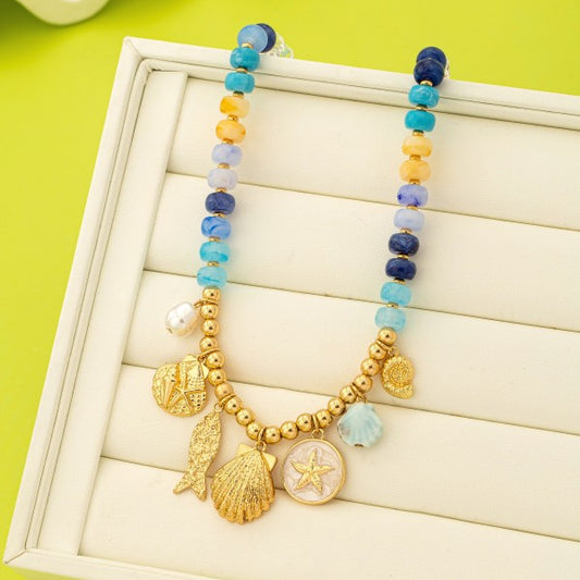 Azura Blue Beaded Nautical Charm Necklace - Kiyana Boutique