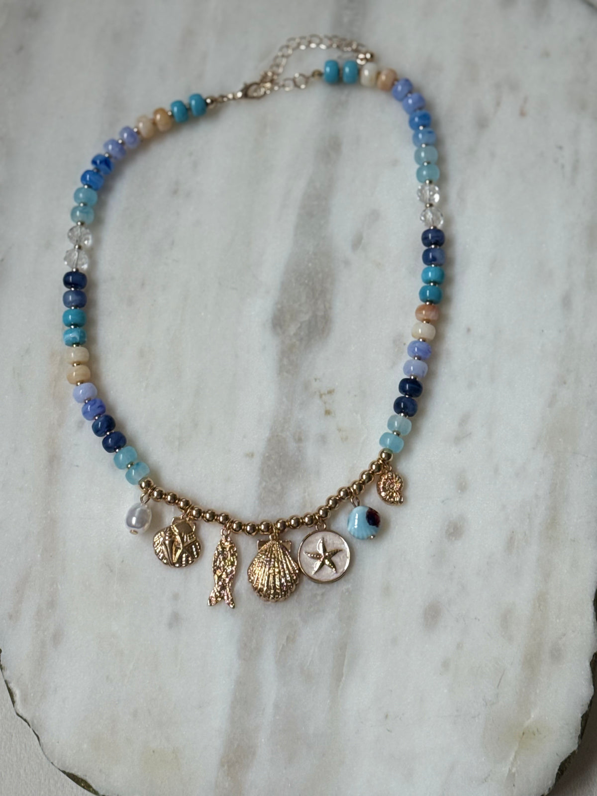 Azura Blue Beaded Nautical Charm Necklace - Kiyana Boutique