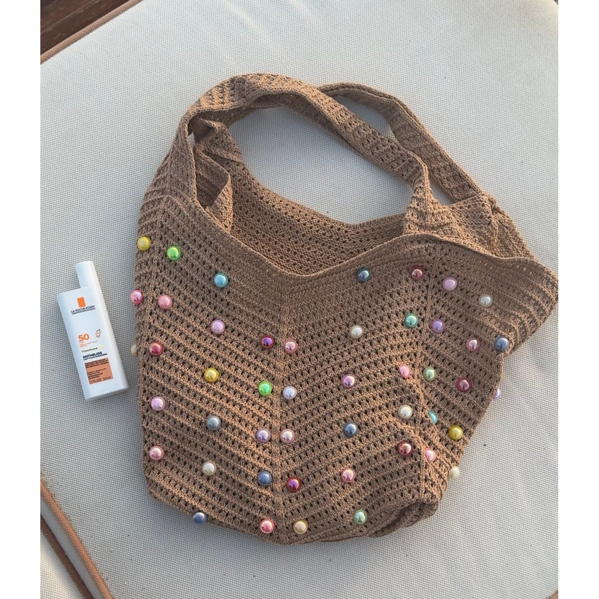 Bella Woven Pearl Tote Bag - Kiyana Boutique