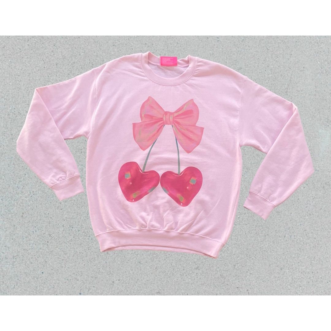 Cherry Heart Bow Sweatshirt - Kiyana Boutique