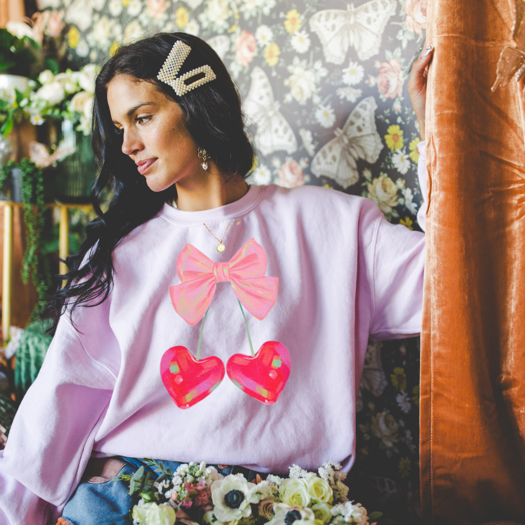 Cherry Heart Bow Sweatshirt