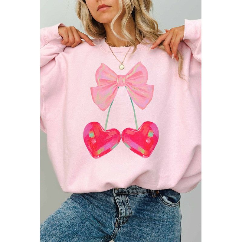 Cherry Heart Bow Sweatshirt - Kiyana Boutique