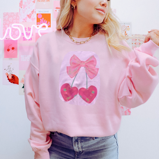Coquette Cherry Heart Bow Valentine Sweatshirt
