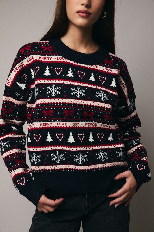 Peace & Joy Holiday Christmas Sweater-Festive Patterned Pullover