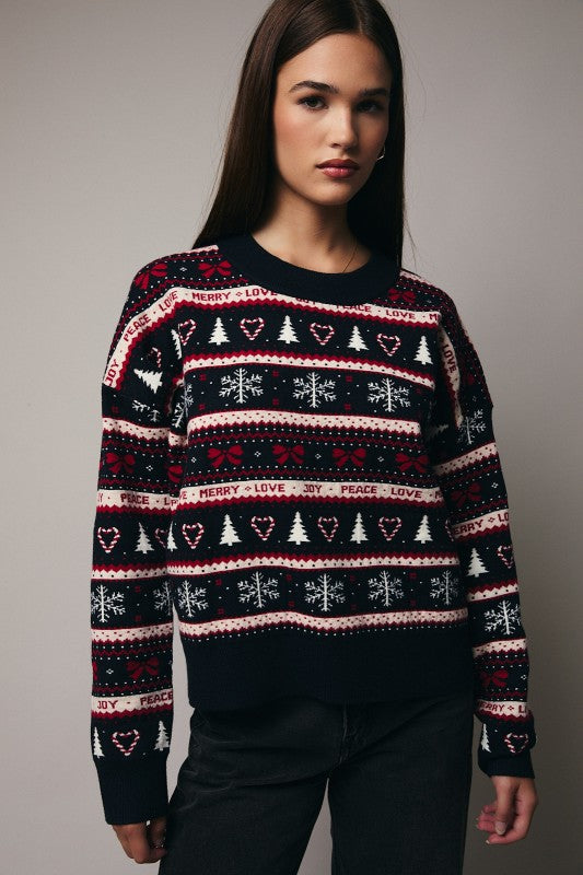 Peace & Joy Holiday Christmas Sweater-Festive Patterned Pullover