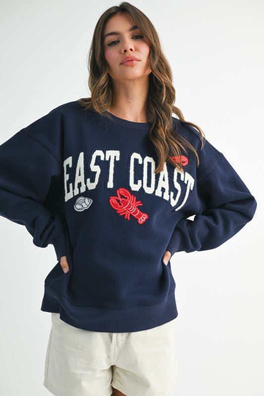East Coast Graphic Fleece Pullover-Navy Blue Sweatshirt - Kiyana Boutique