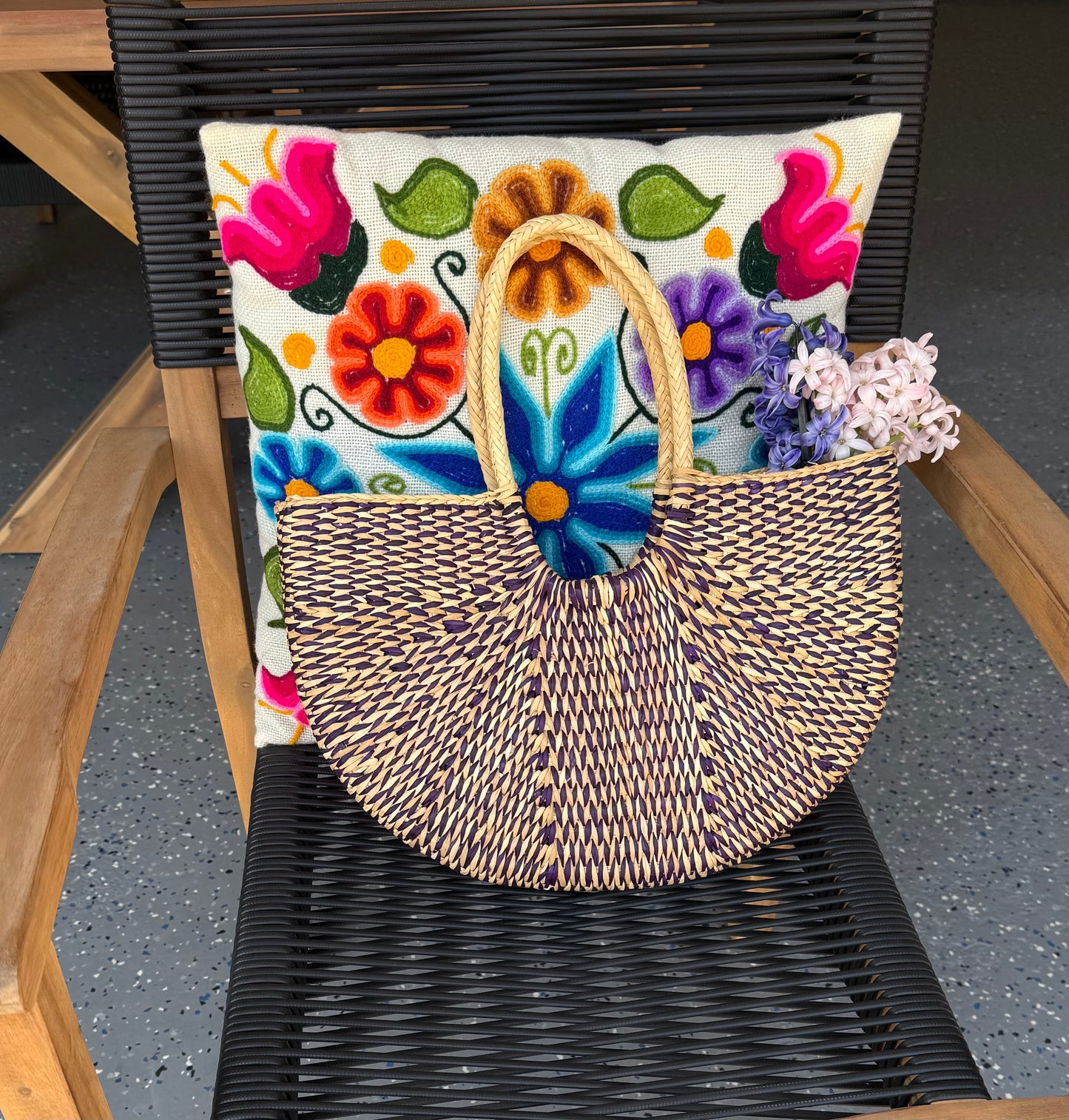 Elena Purple Handwoven Straw Tote Bag