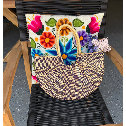 Elena Purple Handwoven Straw Tote Bag - Kiyana Boutique