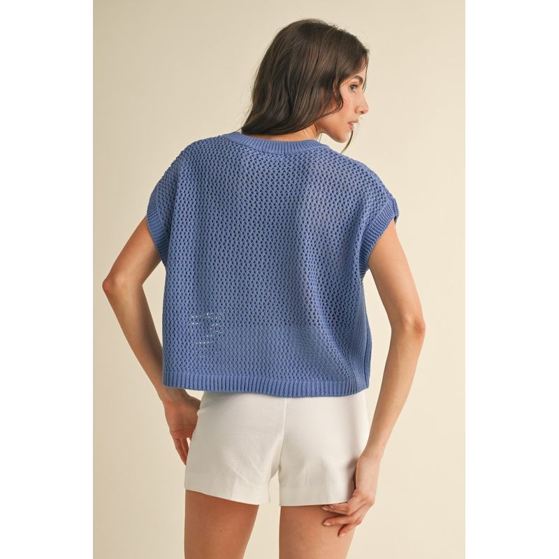 Harper American Flag Knit Sweater Top-Blue - Kiyana Boutique