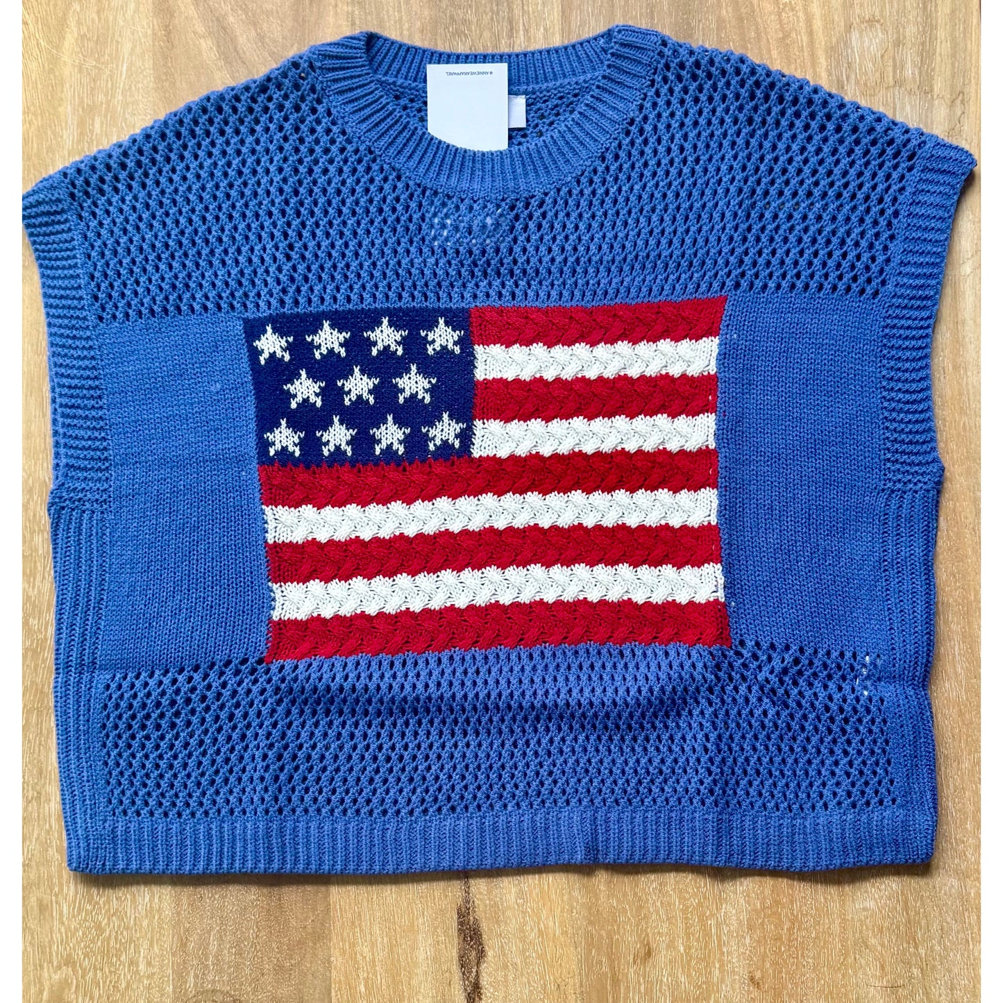 Harper American Flag Knit Sweater Top-Blue - Kiyana Boutique