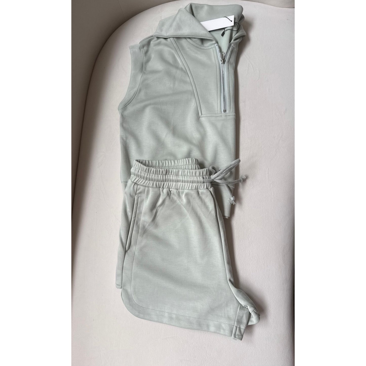 Haven Half-Zip Cropped Sweatshirt & Shorts Set-Pistachio Latte - Kiyana Boutique