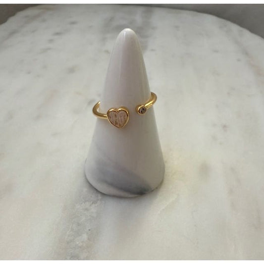 Heart Gemstone and Cz Stud Open Band Ring - Kiyana Boutique