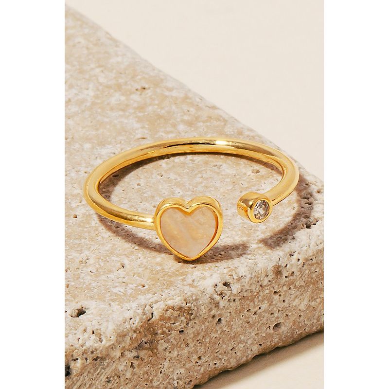 Heart Gemstone and Cz Stud Open Band Ring - Kiyana Boutique
