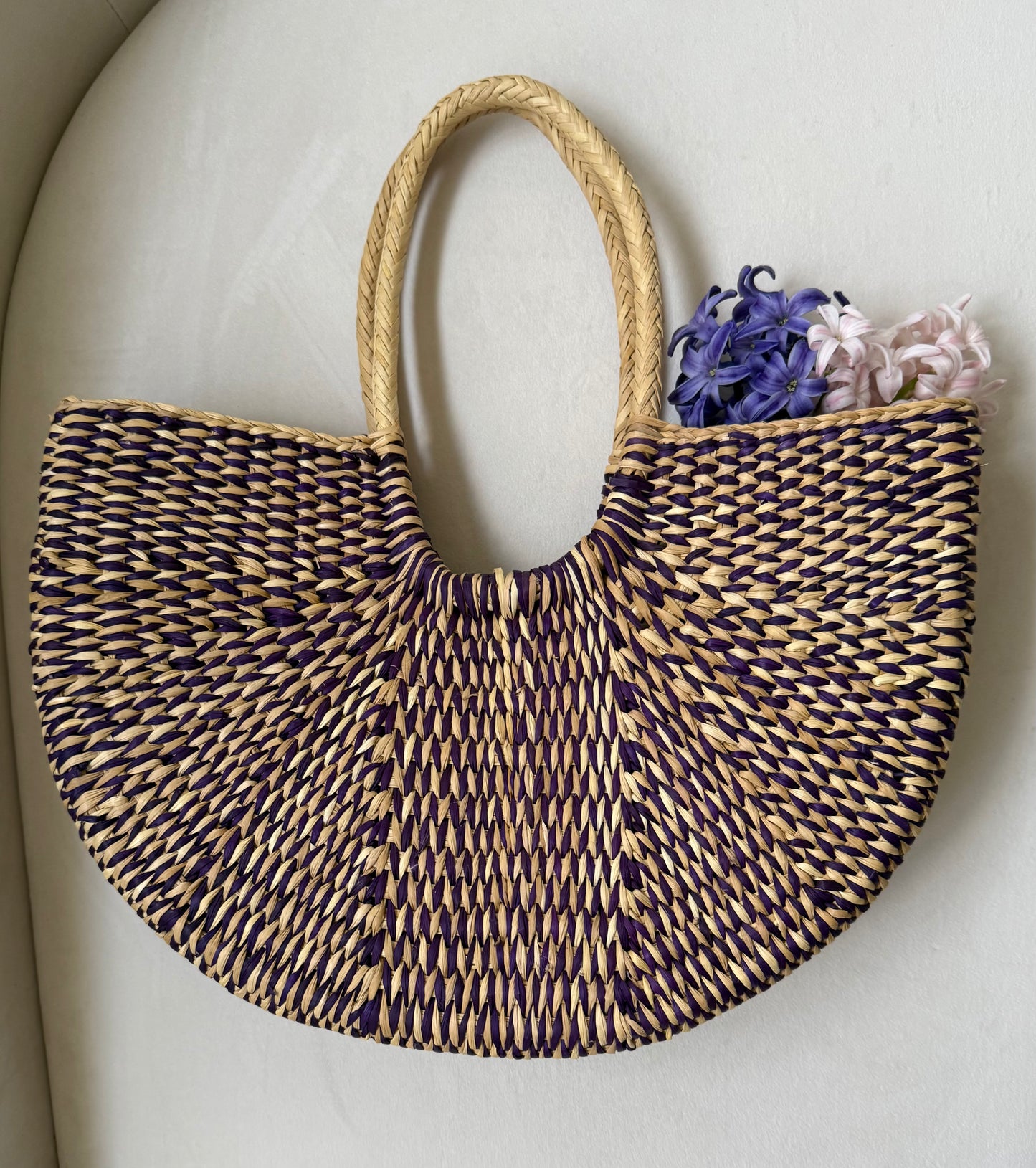 Elena Purple Handwoven Straw Tote Bag