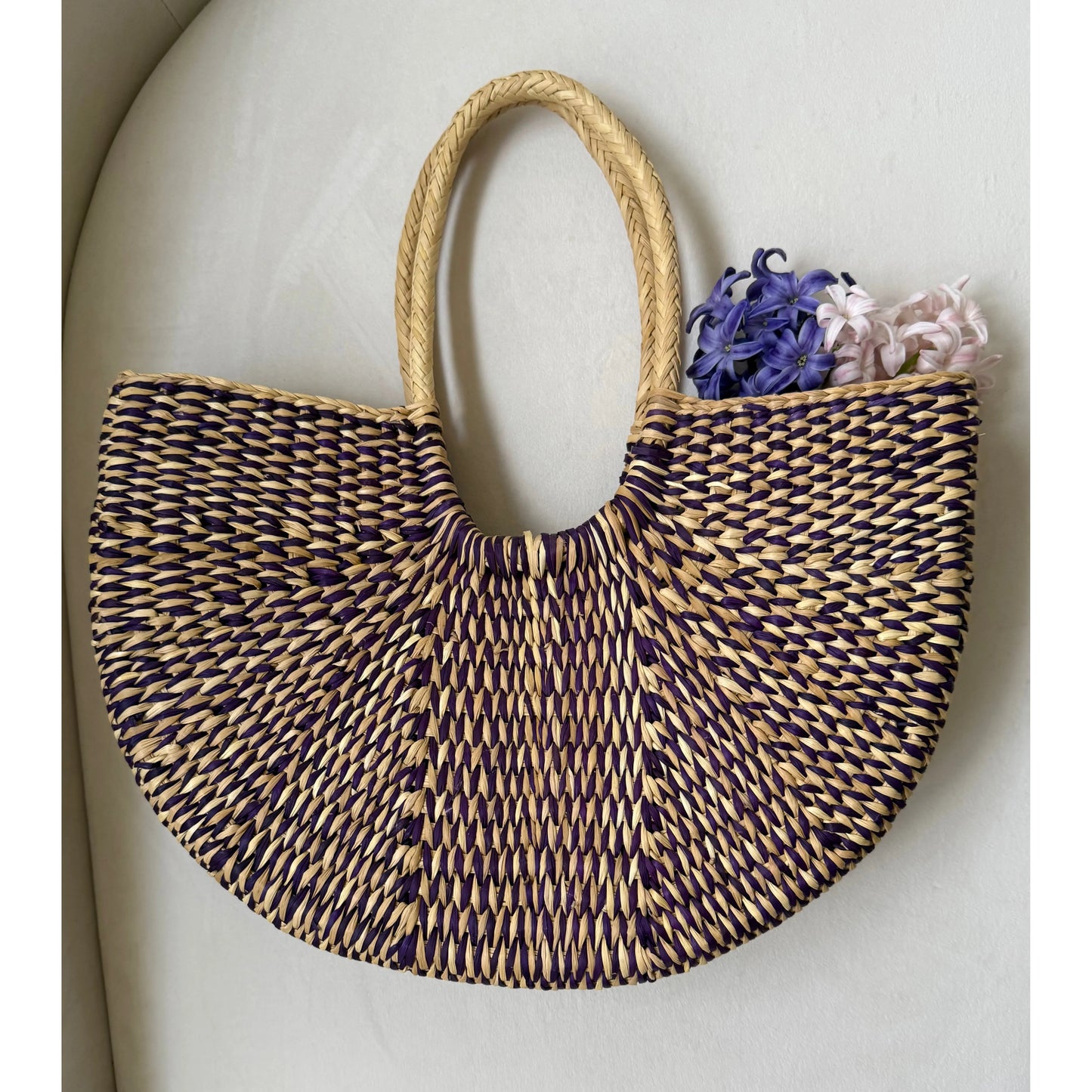 Elena Purple Handwoven Straw Tote Bag - Kiyana Boutique