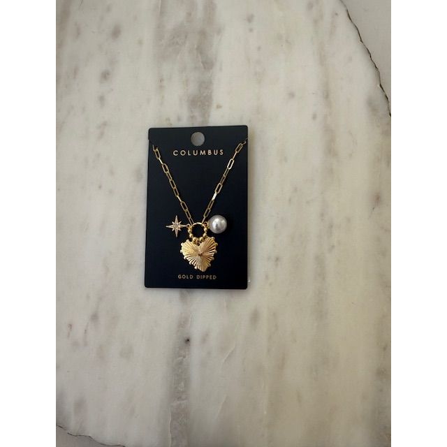 Inez Heart Star & Pearl Charms Chain Necklace - Kiyana Boutique