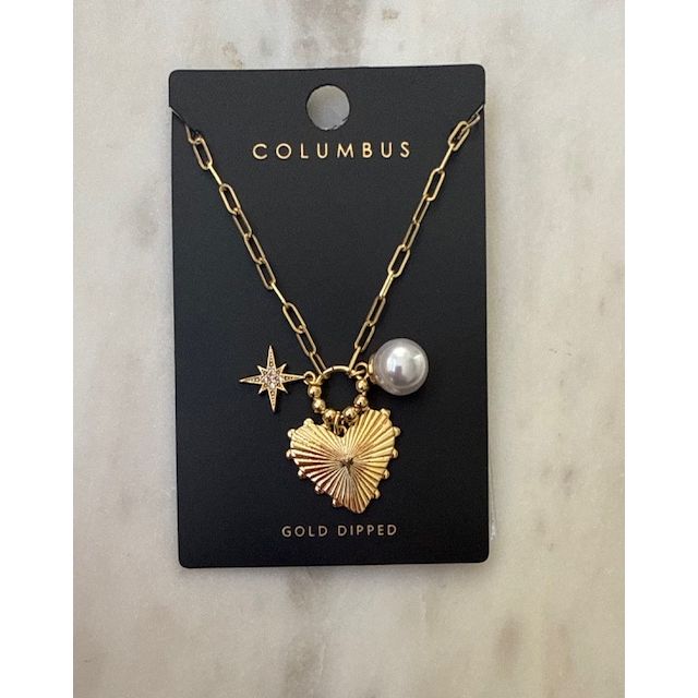 Inez Heart Star & Pearl Charms Chain Necklace - Kiyana Boutique