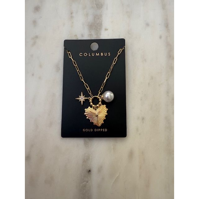 Inez Heart Star & Pearl Charms Chain Necklace - Kiyana Boutique