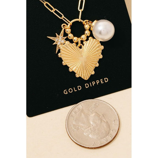 Inez Heart Star & Pearl Charms Chain Necklace - Kiyana Boutique