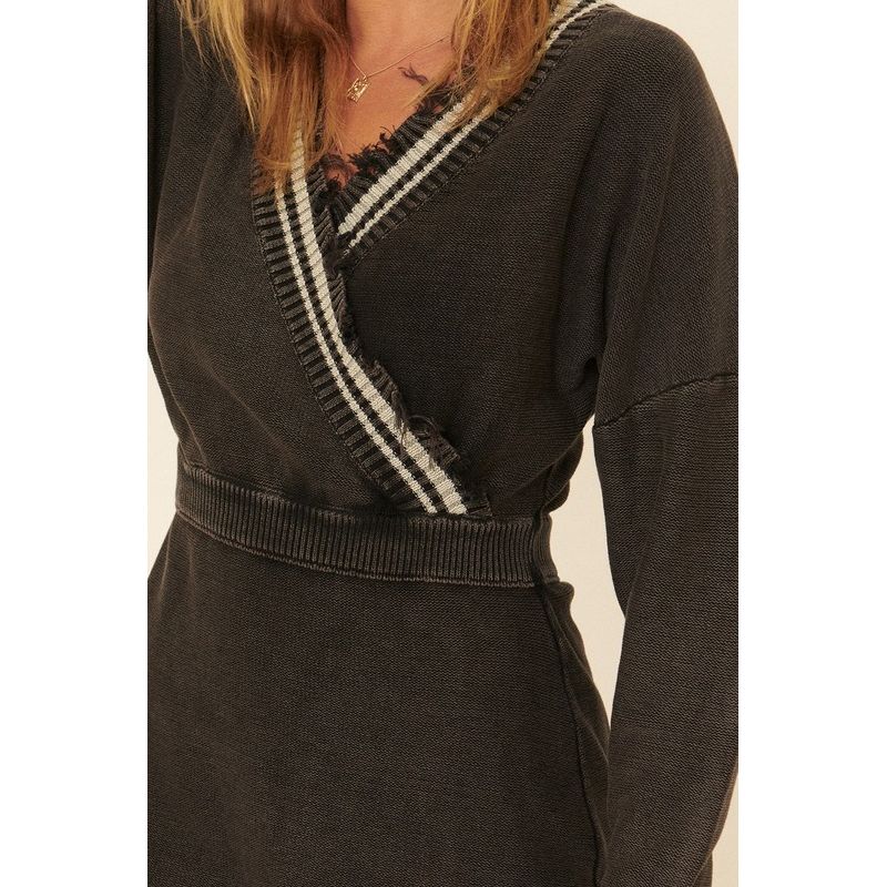 Isabella Varsity Distressed Sweater Dress - Kiyana Boutique