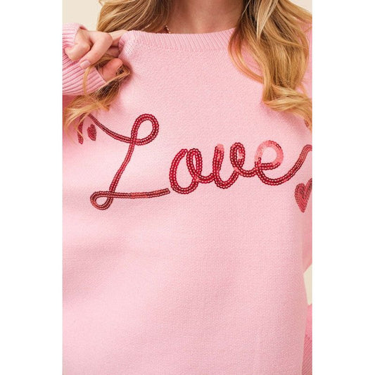 Love Sequin Heart Sweater - Kiyana Boutique