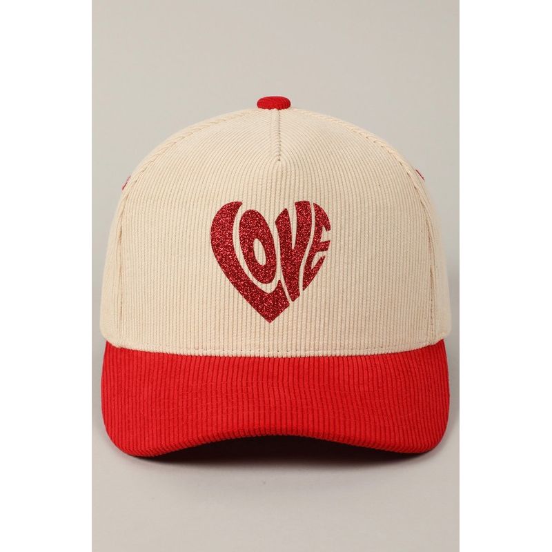 Love Heart Glitter Two-Tone Corduroy Trucker Hat - Kiyana Boutique