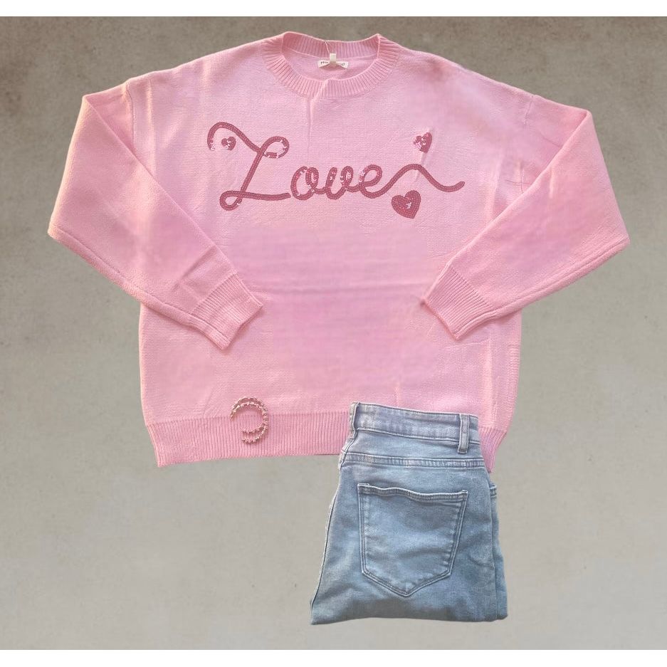 Love Sequin Heart Sweater - Kiyana Boutique