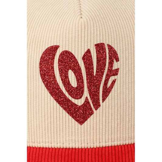 Love Heart Glitter Two-Tone Corduroy Trucker Hat - Kiyana Boutique