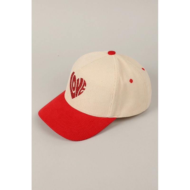 Love Heart Glitter Two-Tone Corduroy Trucker Hat - Kiyana Boutique