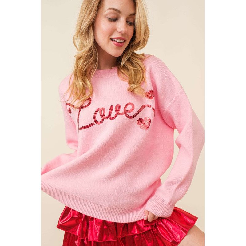 Love Sequin Heart Sweater - Kiyana Boutique
