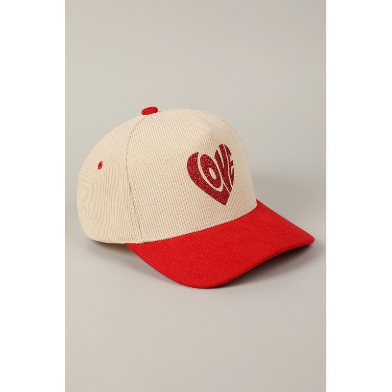 Love Heart Glitter Two-Tone Corduroy Trucker Hat - Kiyana Boutique