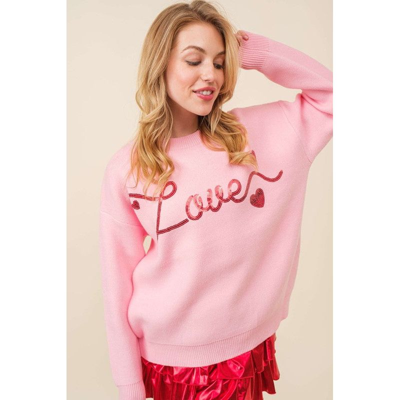 Love Sequin Heart Sweater - Kiyana Boutique