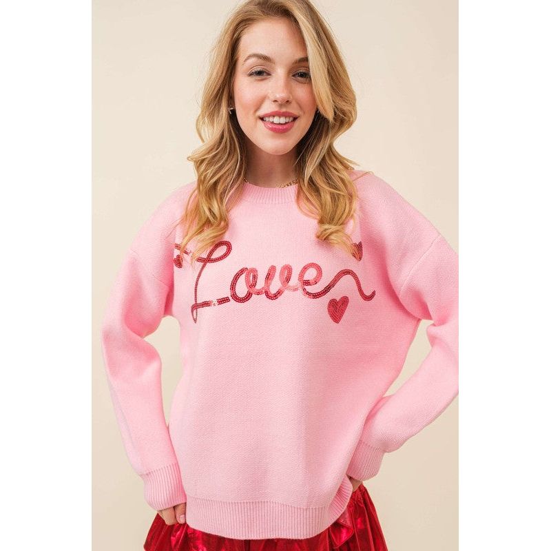 Love Sequin Heart Sweater - Kiyana Boutique
