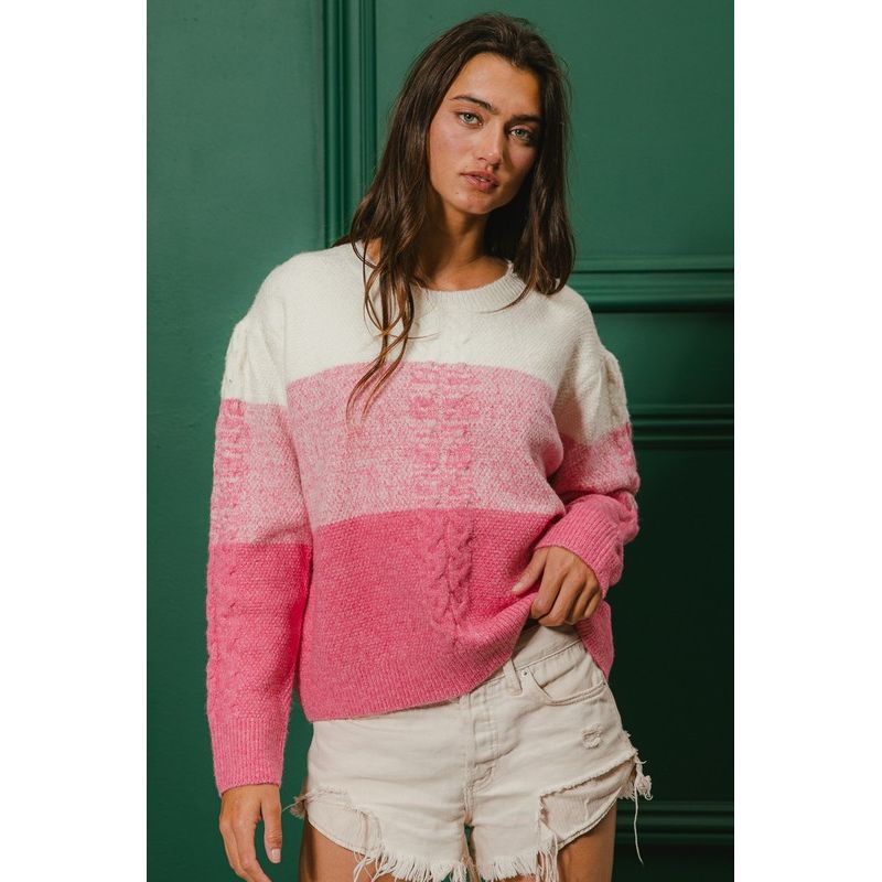 Madison Color Block Cable-Knit Sweater - Kiyana Boutique
