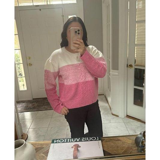 Madison Color Block Cable-Knit Sweater - Kiyana Boutique