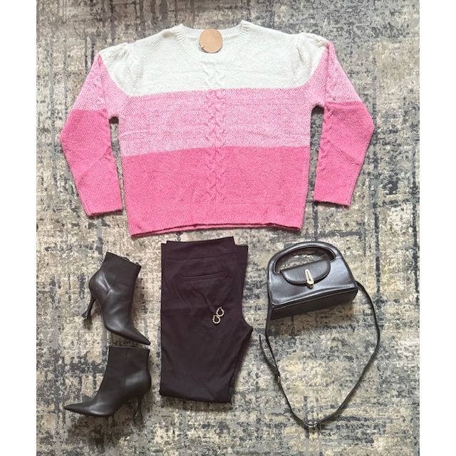 Madison Color Block Cable-Knit Sweater - Kiyana Boutique