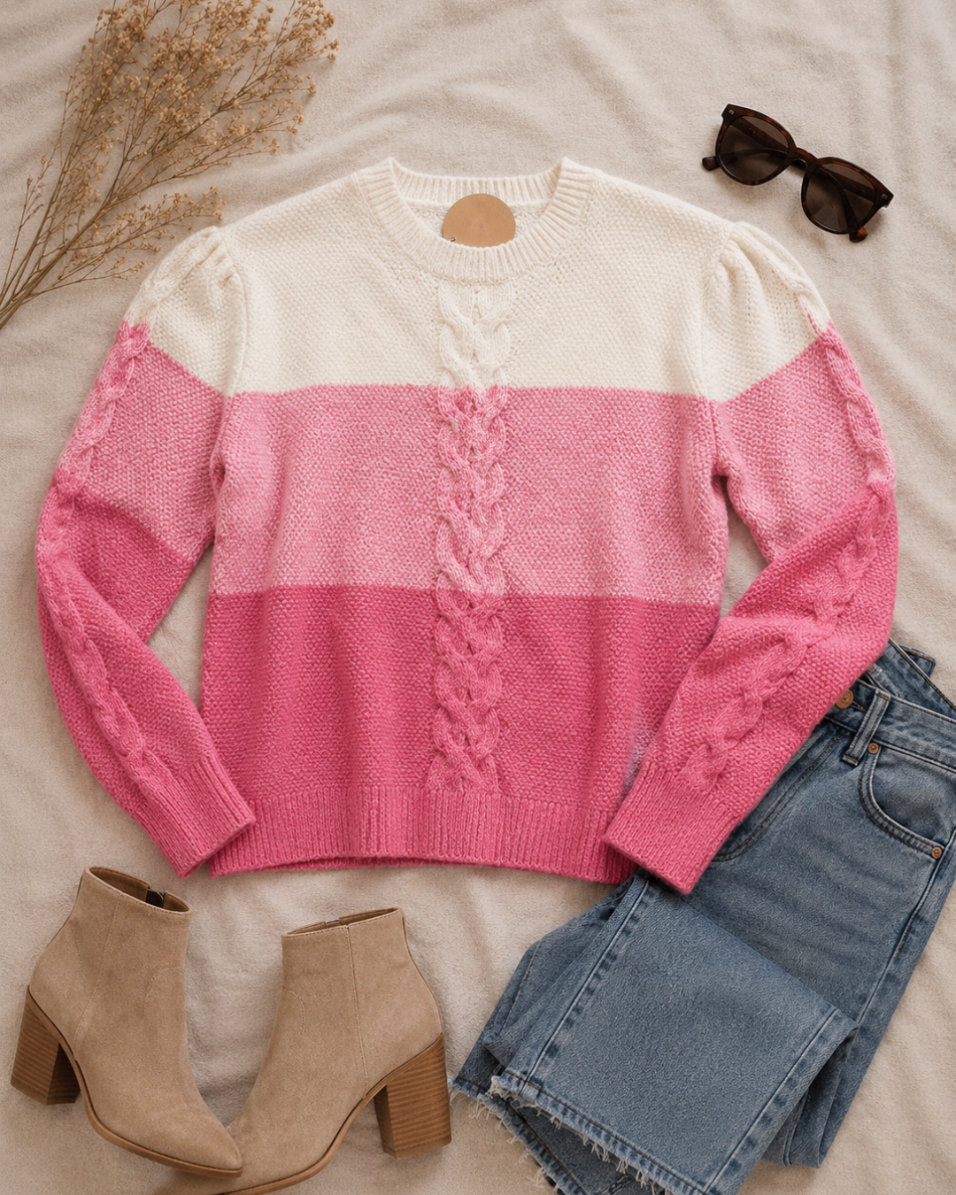Madison Color Block Cable-Knit Sweater - Kiyana Boutique