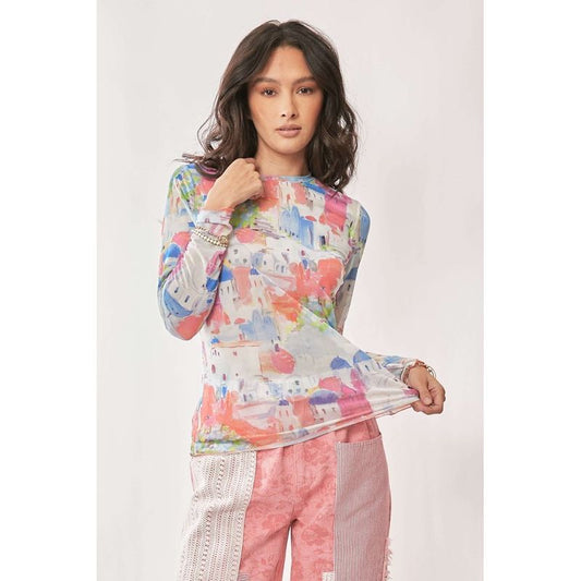 Santorini Printed Mesh Top - Kiyana Boutique