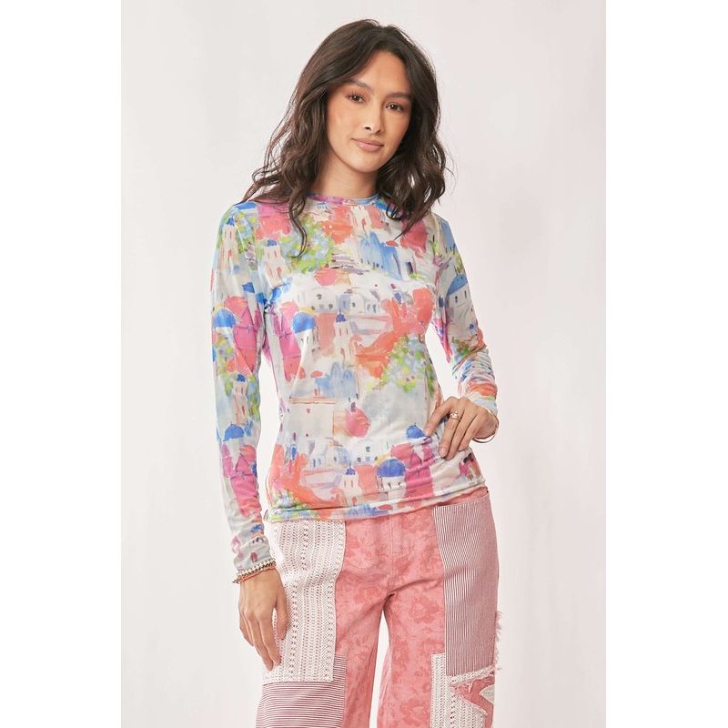 Santorini Printed Mesh Top - Kiyana Boutique