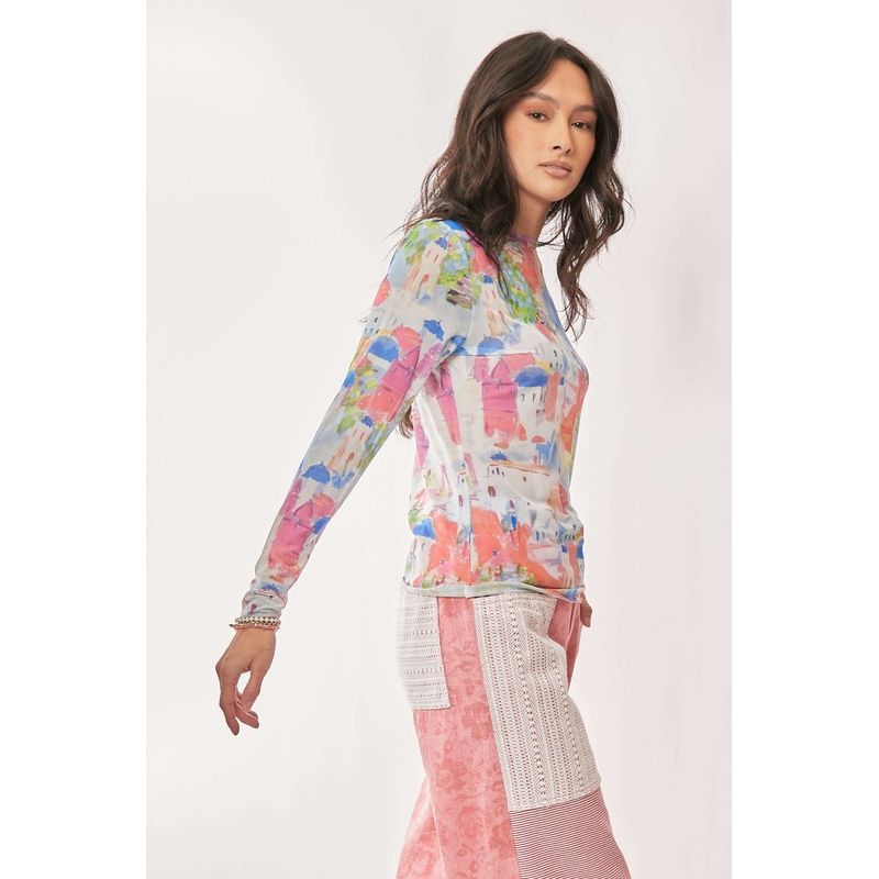 Santorini Printed Mesh Top - Kiyana Boutique