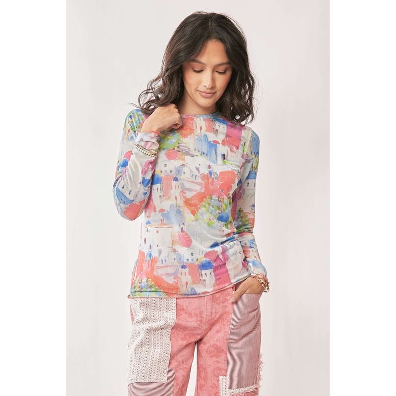 Santorini Printed Mesh Top - Kiyana Boutique