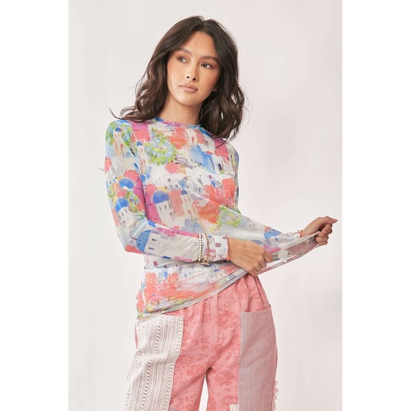 Santorini Printed Mesh Top - Kiyana Boutique