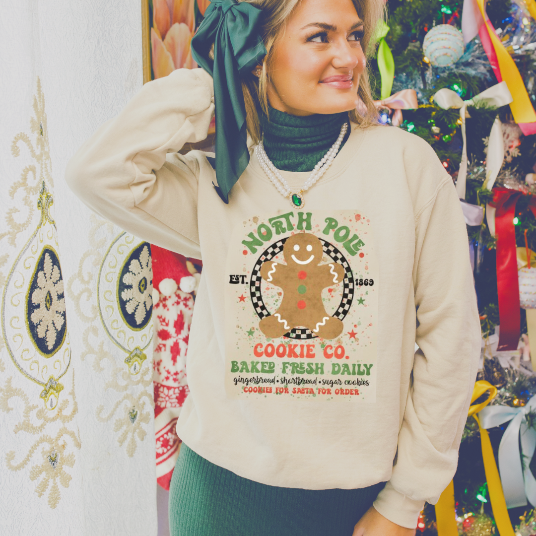 North Pole Cookie Co. Gingerbread Graphic Sweatshirt - Kiyana Boutique