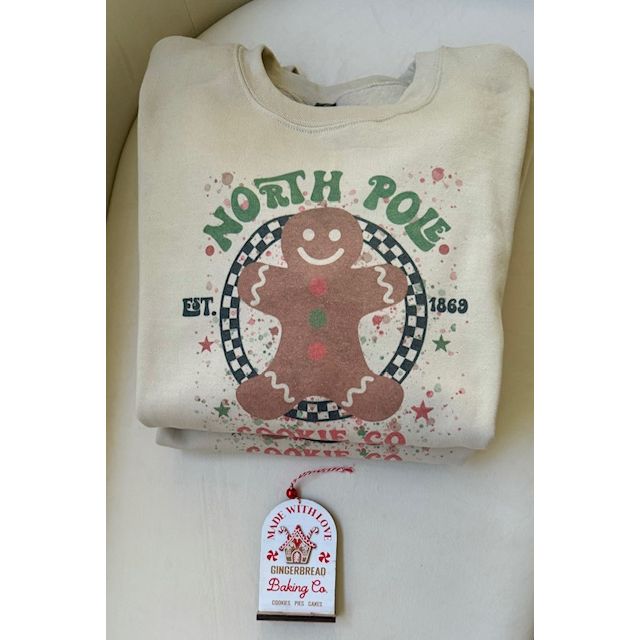 North Pole Cookie Co. Gingerbread Graphic Sweatshirt - Kiyana Boutique