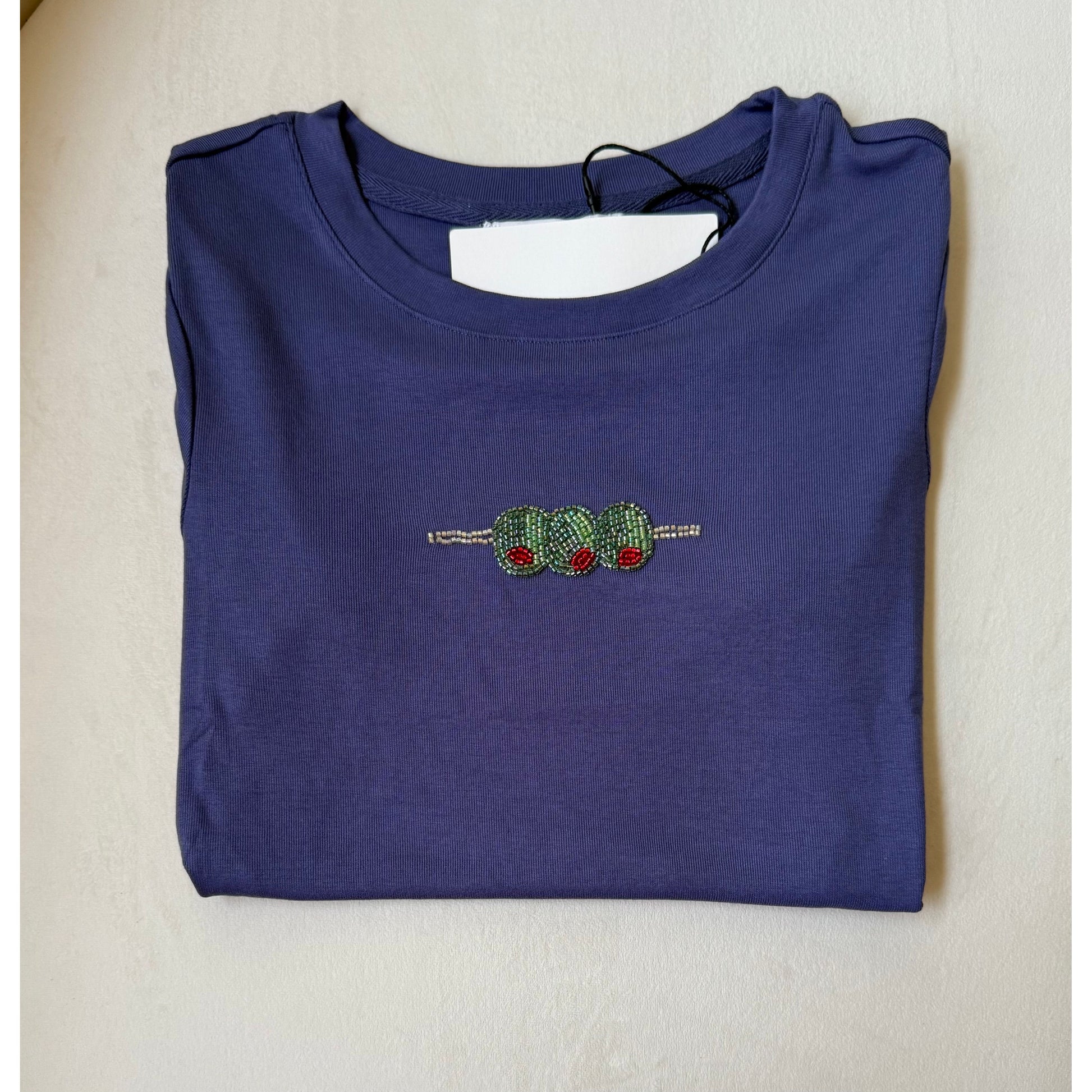 Olive Beaded Tee Periwinkle - Kiyana Boutique