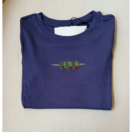 Olive Beaded Tee Periwinkle - Kiyana Boutique