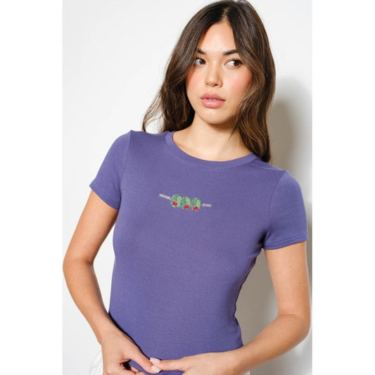Olive Beaded Tee Periwinkle - Kiyana Boutique